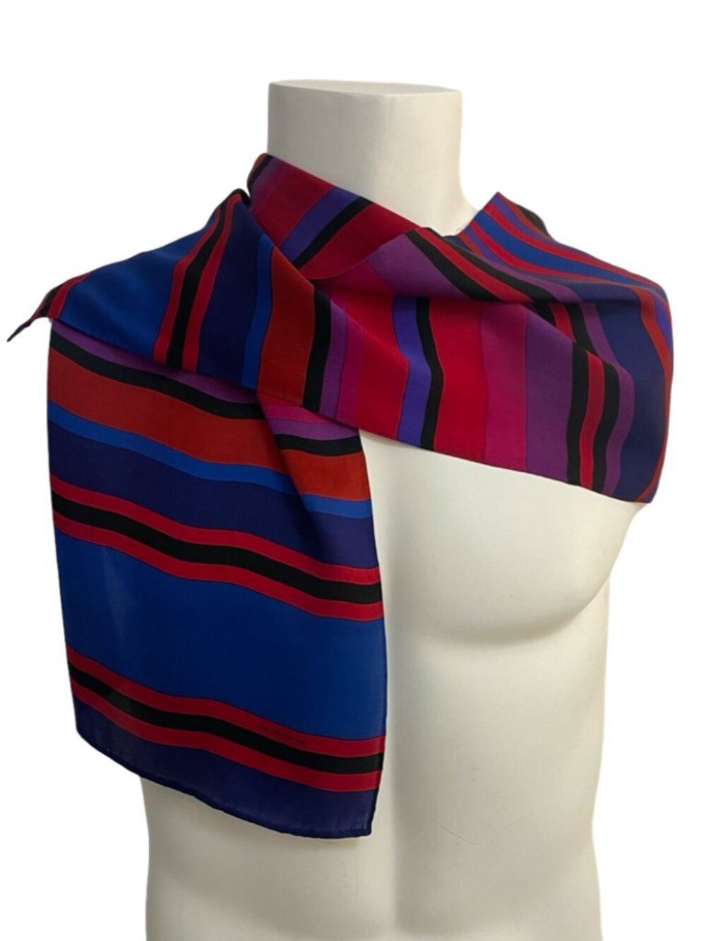 Liz Claiborne Multicolor Stripe Silk Scarf 10 x 50 Vibrant Blue Pink Red